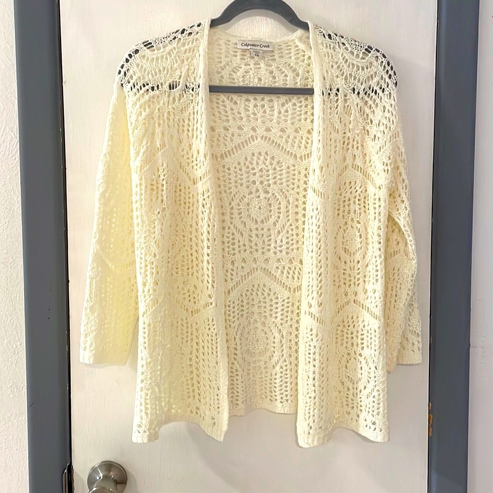 Coldwater Creek Open Crochet Knit Cardigan